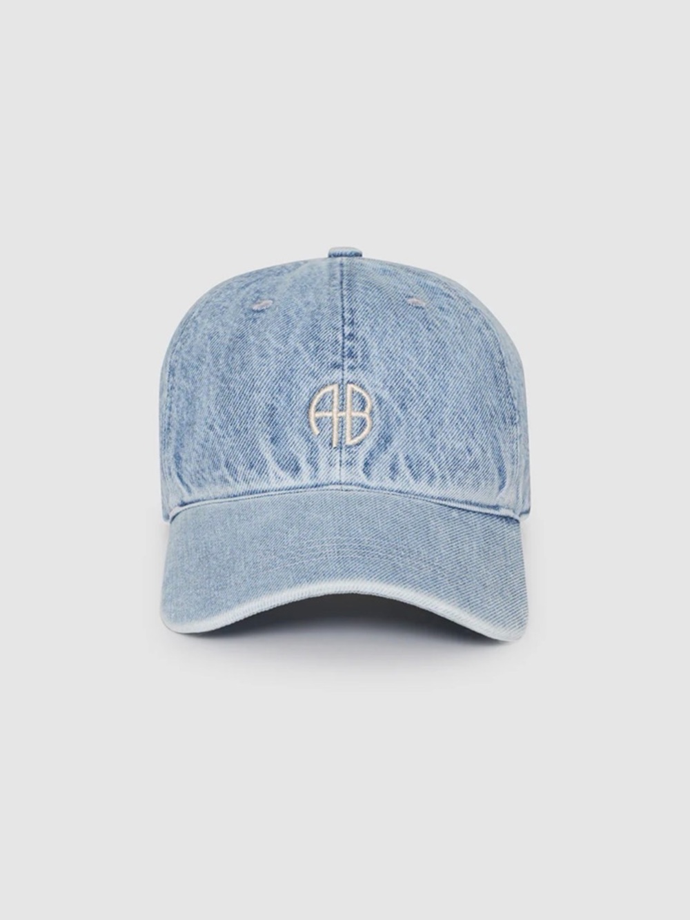 Anine Bing Bleached Blue Denim Baseball Cap with Embroidered AB Logo